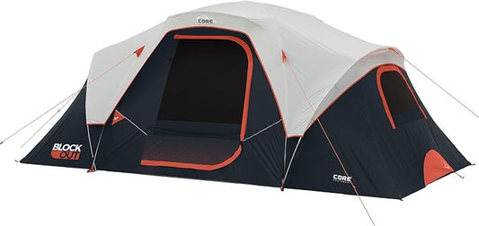 CORE Blackout 6 Person & 9 Person Dome Tent | Best Car Camping Outdoor Family Camp Tent | Included Storage Pockets for Camping Accessories | Portable Tent for Camping with Carry Bag