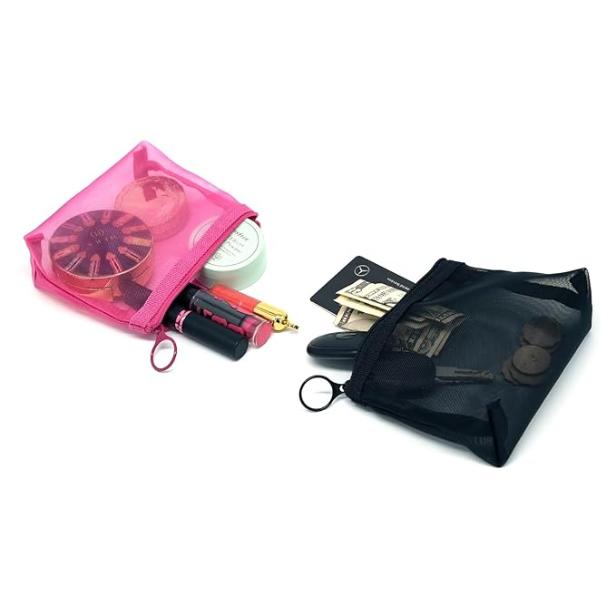 patu Widened Mini Zipper Mesh Bags, Size S, 5" x 4" x 2", 5 Pieces, Beauty Makeup Lipstick Cosmetic Accessories Organizer, Small Travel Kit Storage Pouch, Assorted Colors