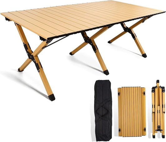 Folding Camping Table, Lightweight Roll-Up Table Aluminum Low Portable Picnic Table with Carrying Bag for Outdoor, Beach, Picnic, Backyards, BBQ and Party, 45.2''L x 23.6''W x 17.3''H
