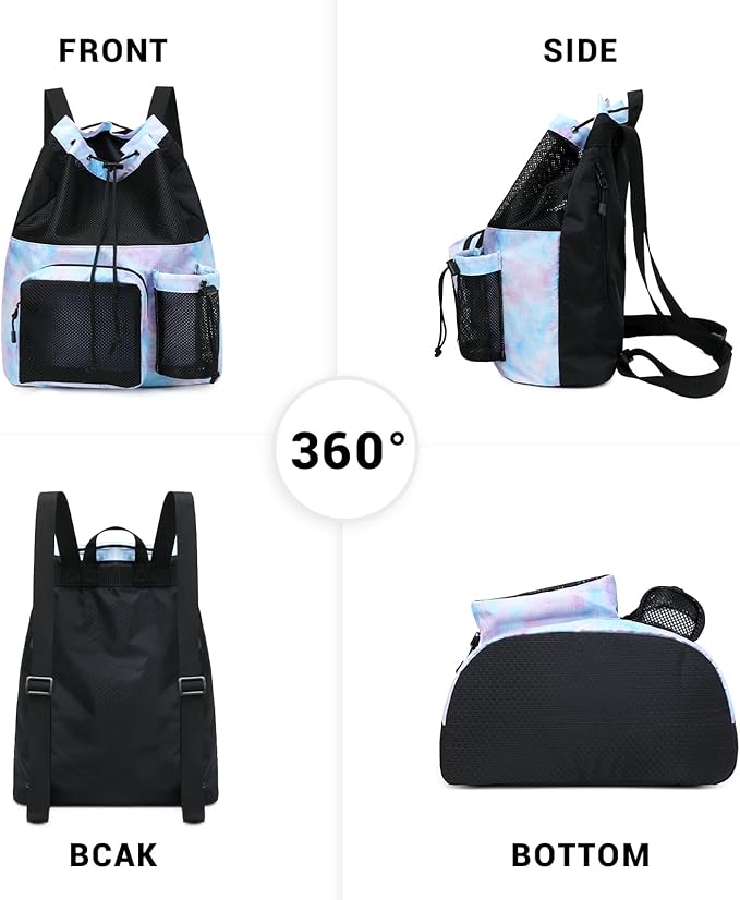 Lohol Large Mesh Drawstring Backpack with Shoe Bag, Durable Swimming String Sack with Handle for Sports Gym Yoga Beach Travel