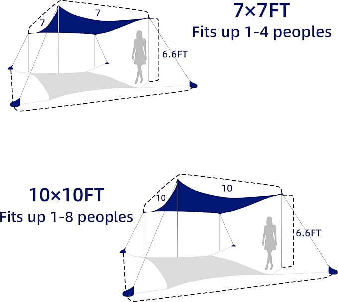 UMARDOO Family Beach Tent Canopy Sun Shade Portable 10×10FT, Large Wind Resistance Beach Sun Shelter Easy Setup with Packable Carry Bag for Outdoor Travel UPF 50+ (Blue)