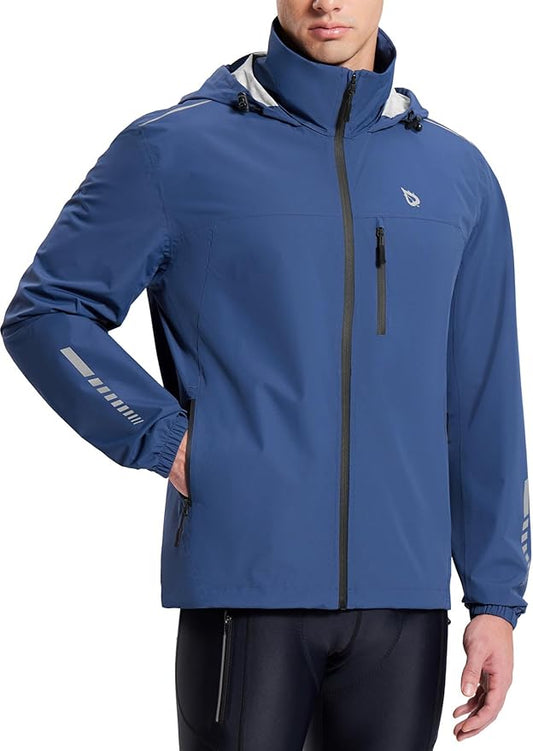 baleaf Men's Rain Jacket Waterproof Windbreaker Running Cycling Golf Hiking Gear Hood Lightweight Reflective Packable