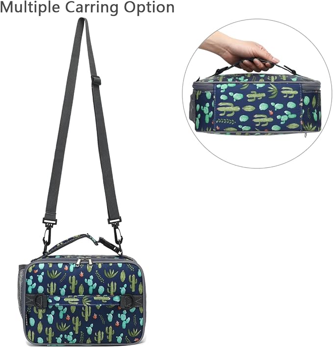 FlowFly Kids Lunch Bag, Durable Insulated School Lunch Box with Shoulder Strap and Bottle Holder, Water-resistant Thermal Small Lunch Cooler Tote for Teen Boys & Girls, Cactus