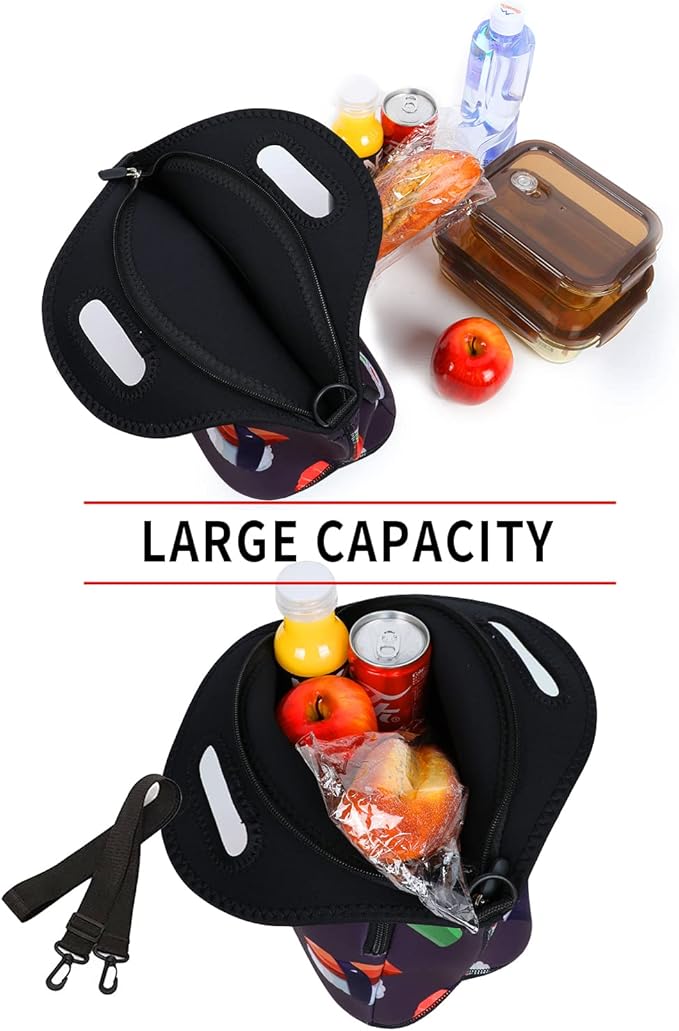 Violet Mist Womens Sushi Lunch Bag Neoprene Insulated Lunch Bag Tote Cute Cartoon Handbag Large with Pocket Detachable Adjustable Shoulder Colorful