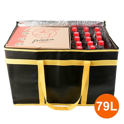 Bodaon Insulated Food Delivery Bag, XXXL Pizza Delivery Bags for Hot and Cold Food, Commercial, Large Capacity Reusable Warming Bag, Catering Cooler Bag for Doordash (Black-Yellow Edge, 1Pk)