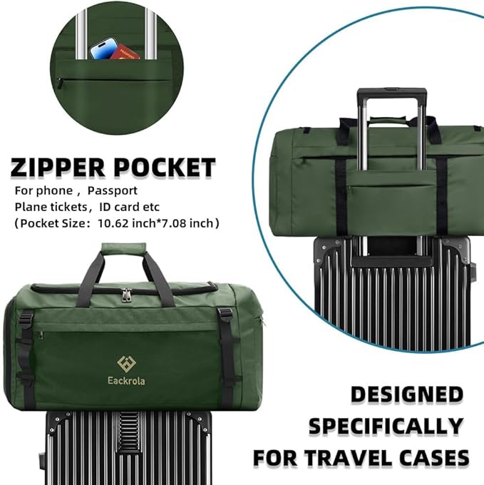 Eackrola Extra Large Sports Gym Bag, Travel Duffel bag with Wet Pocket & Shoes Compartment for men women, 85L, Lightweight （Green）