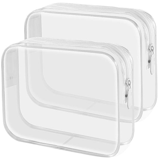 Lermende 2pcs Clear Toiletry Bag TSA Approved Travel Bag,Carry On for Travel,Airport Airline Accessories Compliant Bag,Quart Sized Makeup Cosmetic bag Women Men (Transparent, 2 Pack)