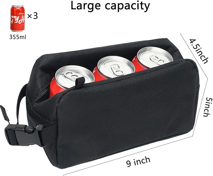 Snack Bags Mini Cooler lunch Bag Freezer Insulated Lunch Box Pouch with Buckle for Adults Work Travel,Black