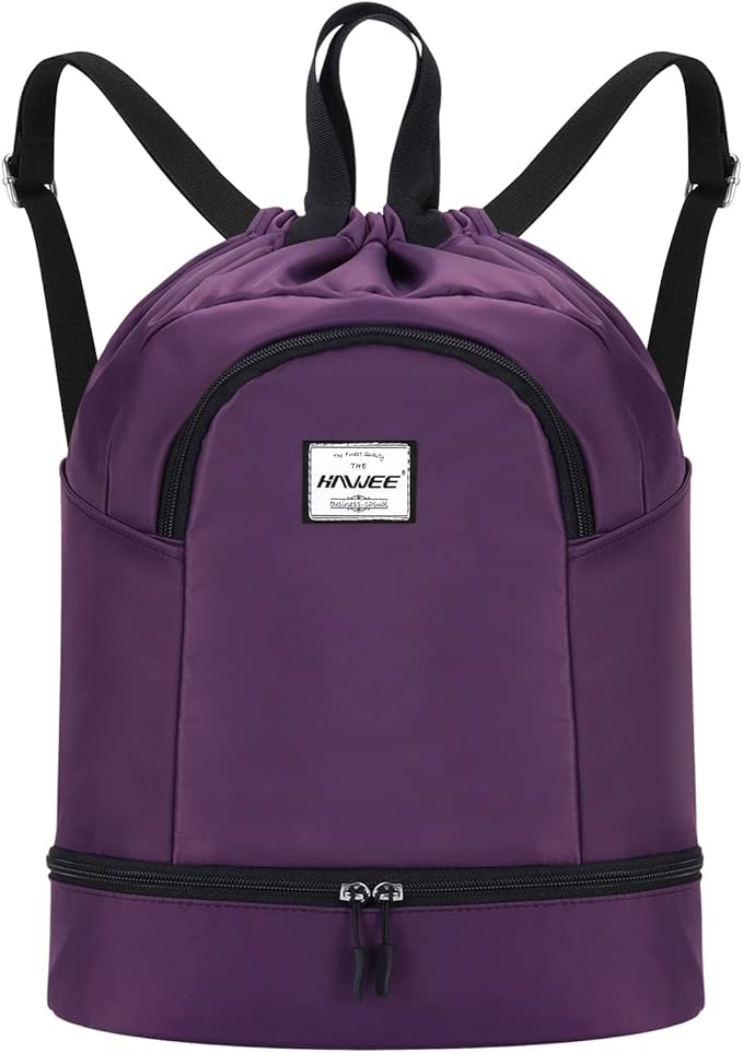 Dry Wet Drawstring Backpack with Shoe Compartment for Women Adjustable Gym Bag