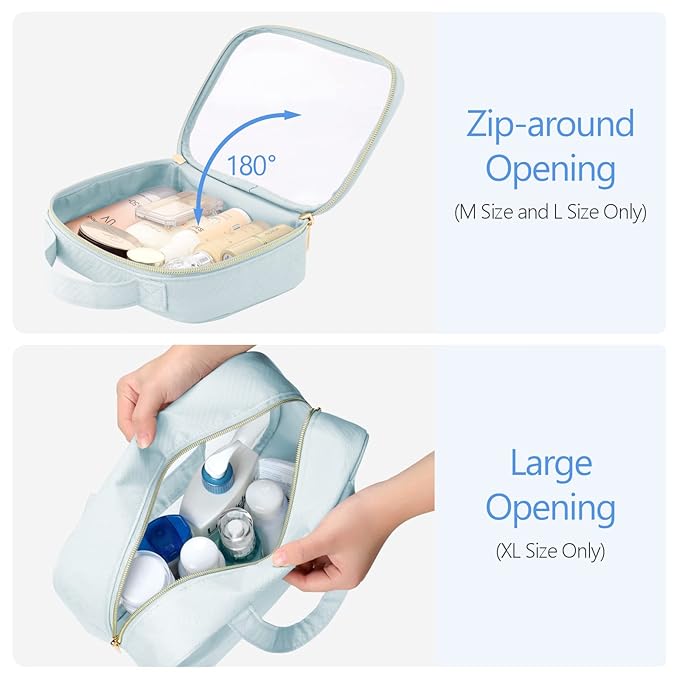 PACKISM Clear Toiletry Bags - 3 Pack Makeup Bags with Handle, Large Opening, Waterproof Cosmetic Bags for Travel Essentials, Grayish Blue