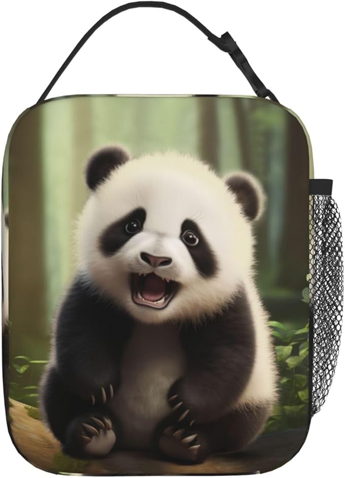 SARA NELL Panda Insulated Lunch Bag Cute Panda Lunch Box for Women Men Teens Kids, Reusable Lunch Tote Bag, Thermal Insulated Lunch Bags for Work, Picnic, School or Travel, Black and White