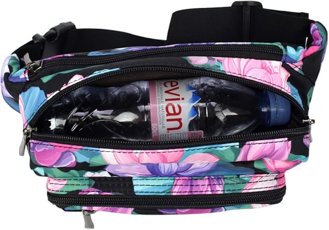 Oxpecker Waist Pack Bag with Rain Cover, Waterproof Fanny Pack for Men&Women, Workout Traveling Casual Running Hiking Cycling, Hip Bum Bag with Adjustable Strap for Outdoors (Black Base Floral)