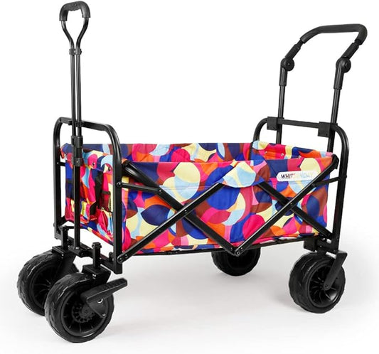 WHITSUNDAY Collapsible Folding Garden Outdoor Park Utility Wagon Picnic Camping Cart with Bearing and Brake 8" All Terrain Wheels with Push Bar (Bubble)