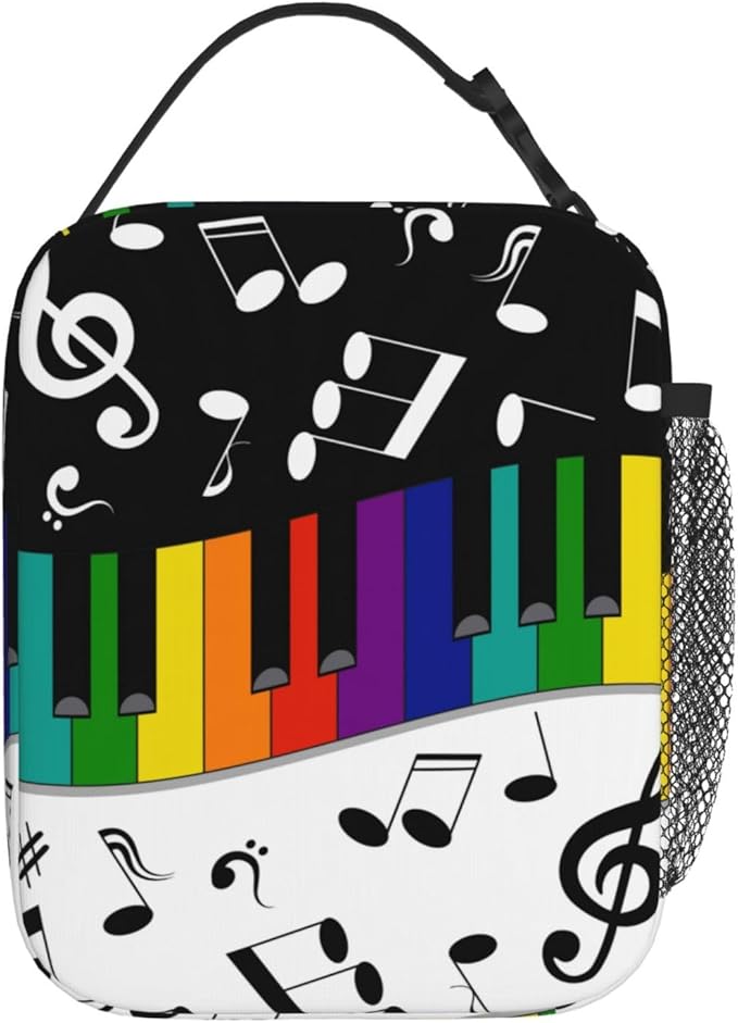 Musical Note Rainbow Key Music Insulated Lunch Bag Reusable Cooler Lunch Box Portable Leakproof Thermal Container Tote Bags for Girls Boys School Travel