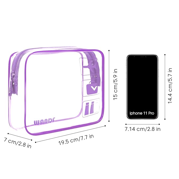 TSA Approved Clear Travel Toiletry Bag wih Zippers Carry-on Travel Accessories Quart Size Toiletries Cosmetic Pouch Makeup Bags for Men and Women (2pcs Purple)