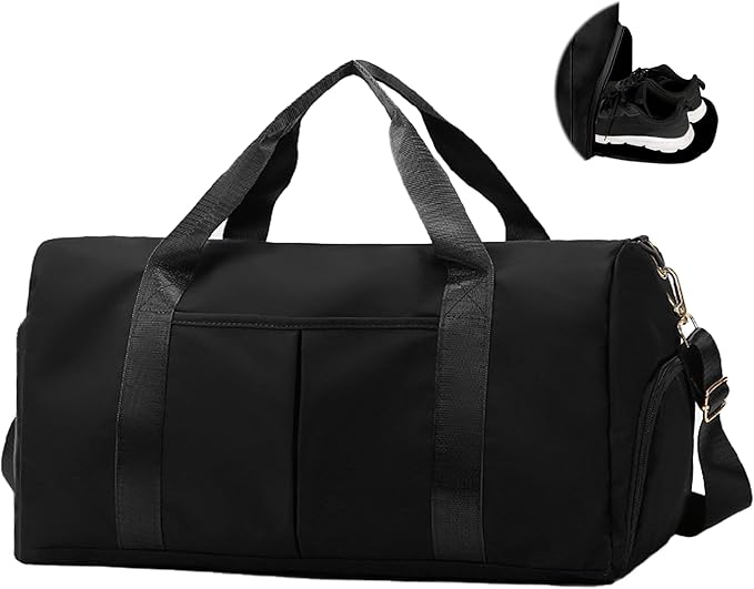 Gym Bag for Men Women with Separation for Wet and Dry, Shoe Storage, Waterproof Travel Duffle Bag for Gym, Swimming, Yoga, Sports (Black)