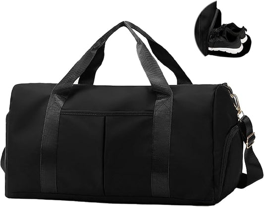 Gym Bag for Men Women with Separation for Wet and Dry, Shoe Storage, Waterproof Travel Duffle Bag for Gym, Swimming, Yoga, Sports (Black)