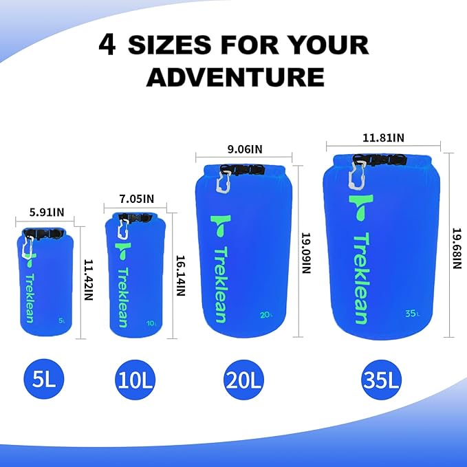 Lightweight Dry Bags Waterproof for Kayaking,5L/10L/20L/35L Roll Top Dry Sack Waterproof Bags for Travel Boating Camping Beach (Blue, 5L)