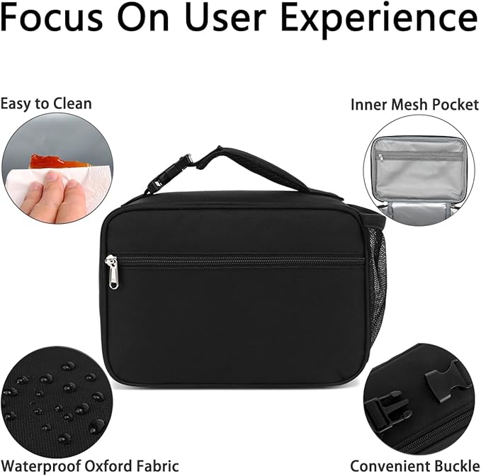 Insulated Lunch Box for School, Thermal Reusable Durable Freezable Lunch Bags for Kids Boys Girls Men Women - Small Soft Cooler Portable Lunch Tote Kit for Work Picnic Travel,Black