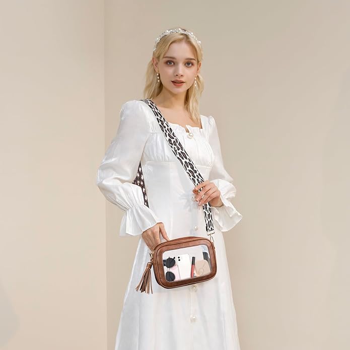 Viva Terry Clear Bag for Stadium Events Approved, Small Clear Crossbody Purse with 2 Adjustable Straps for Makeup Toiletry