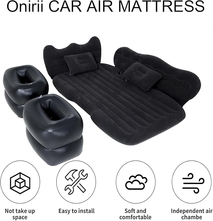 Inflatable Car Air Mattress Back Seat Bed,Thickened Car Travel Camping Air Mattress with Air Pump,Blow Up Bed Portable Car Sleeping Mattress for Car Universal SUV
