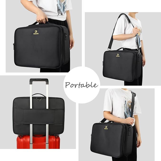 Relavel Makeup Case Extra Large Makeup Bag for Women Travel Makeup Artist Box Nail Polish Cosmetic Brush Storage Organizer with Adjustable Plastic Dividers Black