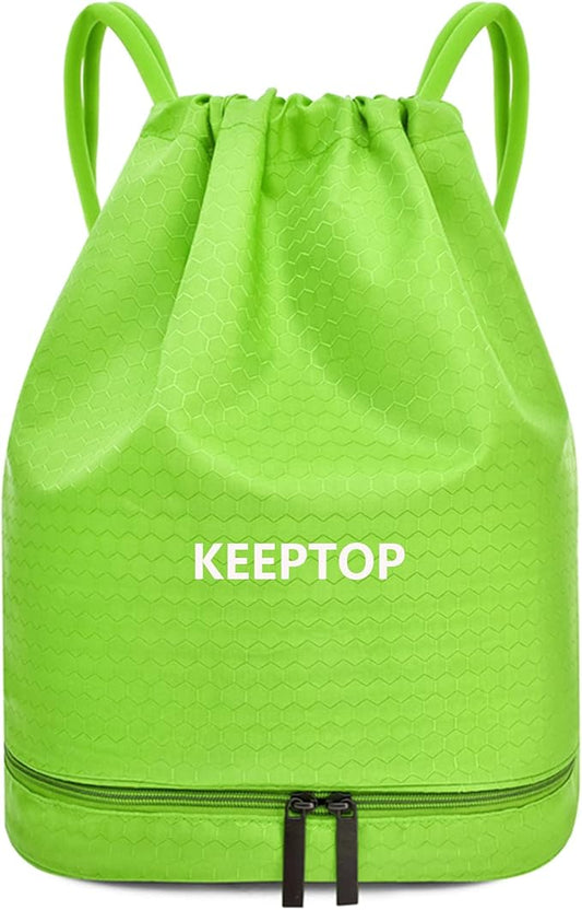 Waterproof Drawstring swim Bag Sackpack Backpack,Dry Wet Depart,Swimming Gym Yoga Sport Shoulder Rucksack Daypacks Casual Bags (GREEN)