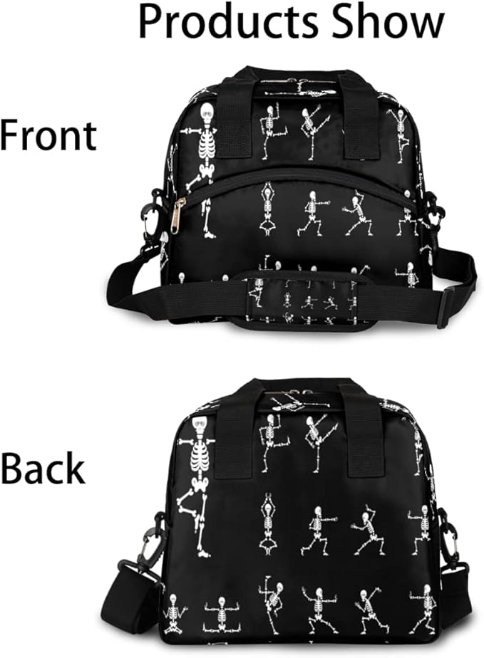 Black and White Skull Insulated Lunch Bags for Women Men Adult Skeleton Goth Reusable Lunch Tote Therma Cooler Bag with Shoulder Strap Lunch Box for School Work Office Picnic Meal Prep Bag