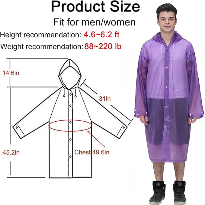 Rain Ponchos Raincoats for Adults Women Men, Reusable 2 Pack Rain Jacket Coats with Hood for Family Disney Camping Hiking