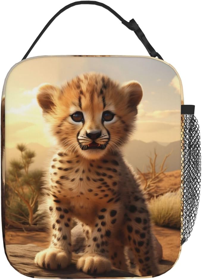 SARA NELL Cute Cheetah Insulated Lunch Bag Baby Cheetah Lunch Box for Women Men Teens Kids, Reusable Lunch Tote Bag, Leakproof Thermal Insulated Lunch Bags for Work, Picnic, School or Travel