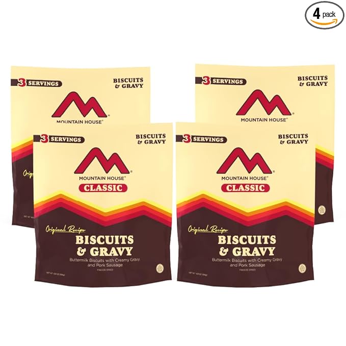 Mountain House Classic Biscuits & Gravy | Freeze Dried Backpacking & Camping Food | 4-Pack