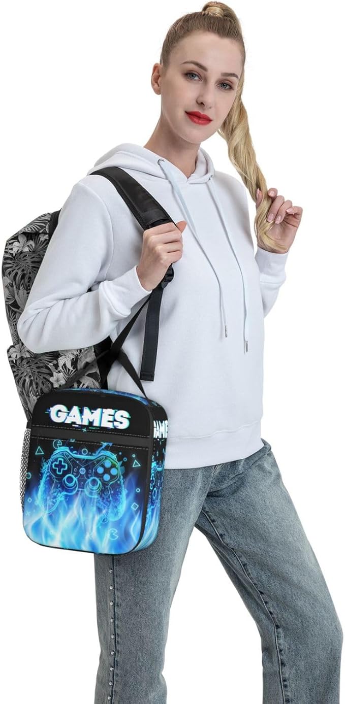 Blue Video Games Joystick Gamer Lunch Bag For Boys Kids Fun Reusable Lunch Box Insulated Meal Bags Portable Lunch Tote For Girls School Men Work Travel