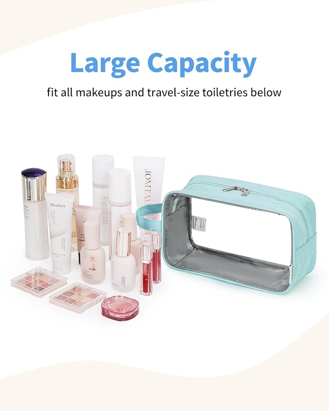 Narwey Clear Travel Toiletry Bags for Traveling Toiletries Men Women, Clear Makeup Bag Cosmetic Bag with Zipper, Make Up Pouch Organizer Bags with Handle, Skincare Bag (Mint Green)