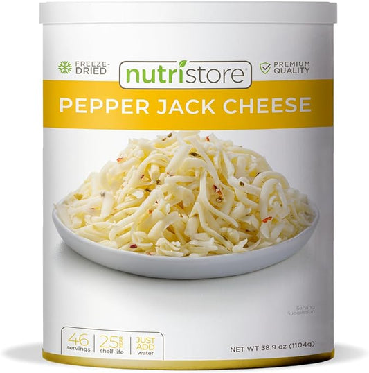 Nutristore Freeze-Dried Pepper Jack Cheese Shredded | Amazing Taste & Quality | Perfect for Snacking & Backpacking, Camping Meals | Emergency Survival Food Storage | 25 Year Shelf-Life