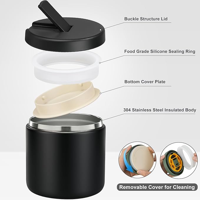 Soup Thermo for Hot Food Insulated Vacuum Food Jar with Buckle Lid, Stainless Steel Wide Mouth Leak Proof Lunch Container for School Travel
