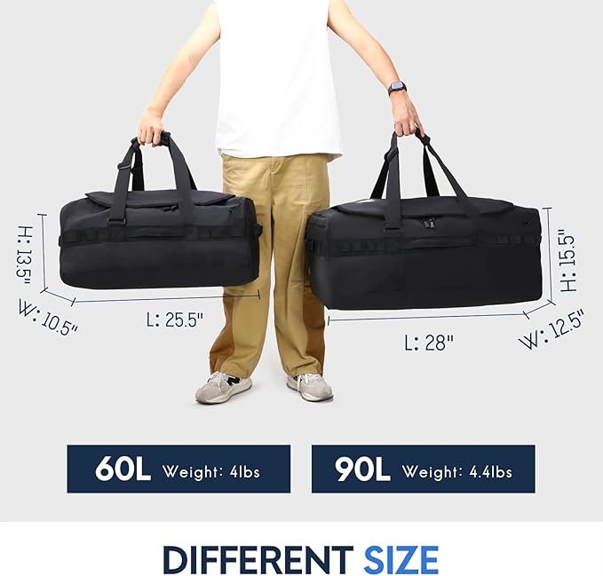 Haimont Travel Duffel Backpack Bag 60L for Men Large Sports Duffle Bags with Backpack Straps for Hiking Camping Gym Workout, Water Resistant, Black