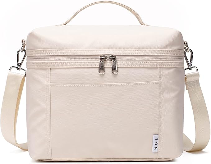 NOL Natural Organic Lifestyle Insulated Lunch Bags for Women Cooler Bag Lightweight Nylon Waterproof Lunch Box For Work (Small, Cream)