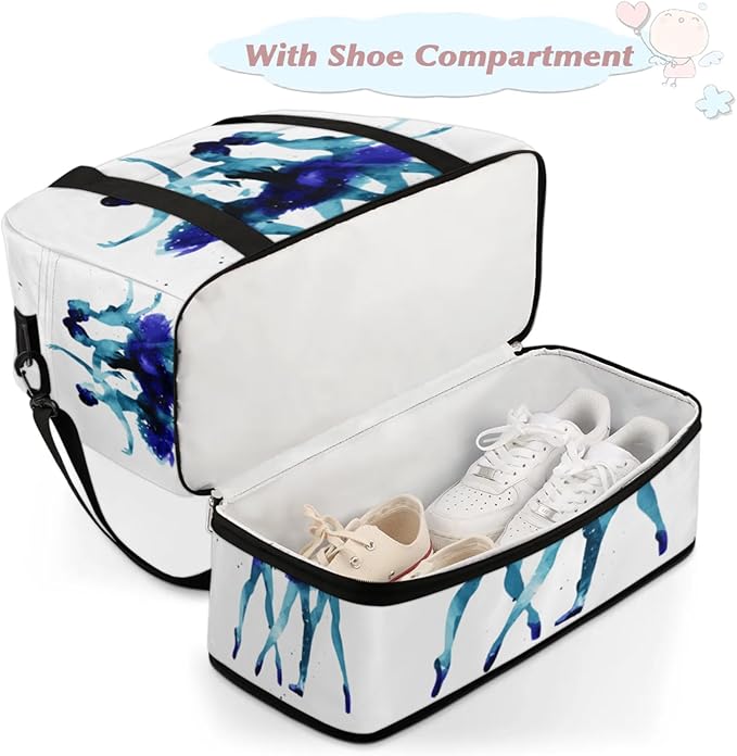 Ballerina Girl Foldable Travel Duffel Bag, Expandable Sports Gym Bag with Shoes Compartment Weekender Overnight Totes Bags for Women Men