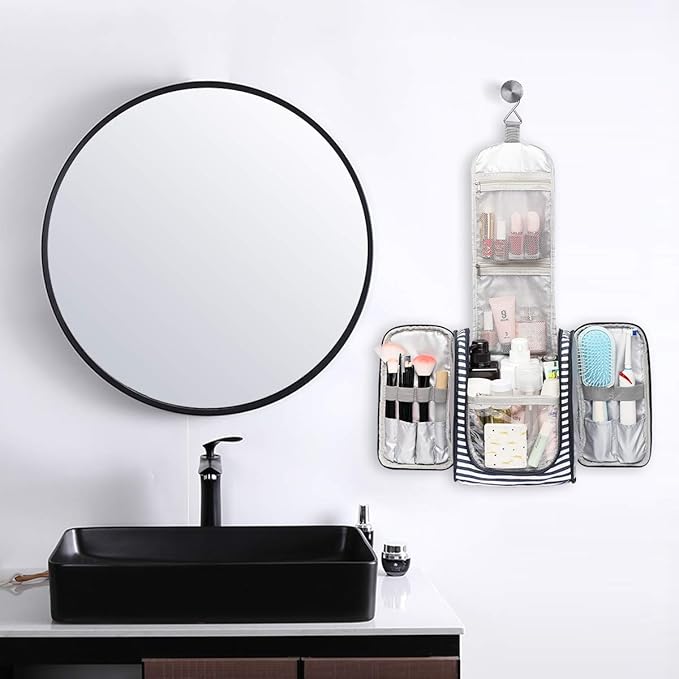 Hanging Travel Toiletry Bag,Large Capacity Cosmetic Travel Toiletry Organizer for Women with 4 Compartments & 1 Sturdy Hook,Perfect for Travel/Daily Use/Christmas