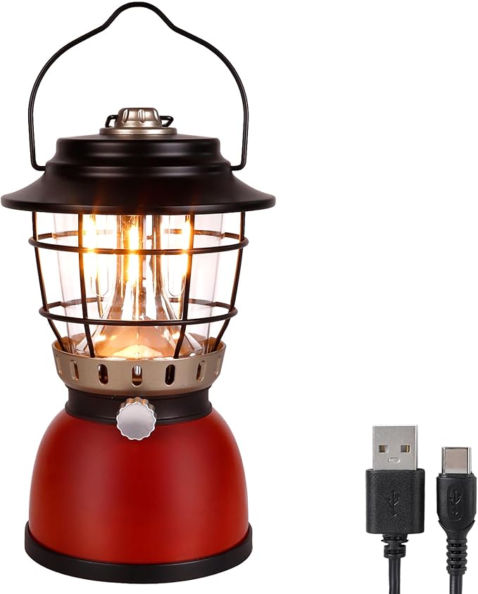 LED Camping Lantern Rechargeable Stepless Dimming Vintage Rechargeable Vintage Lantern, 4000mAh Power Bank, IPX5 Waterproof Portable Hanging Lamp for Camping Hiking Emergency and Power Outage