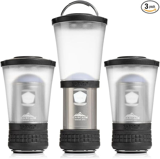 Cascade Mountain Tech Collapsible IPX4 Water-Resistant LED Lantern with 4 Light Modes - 3 Pack,Black/Silver