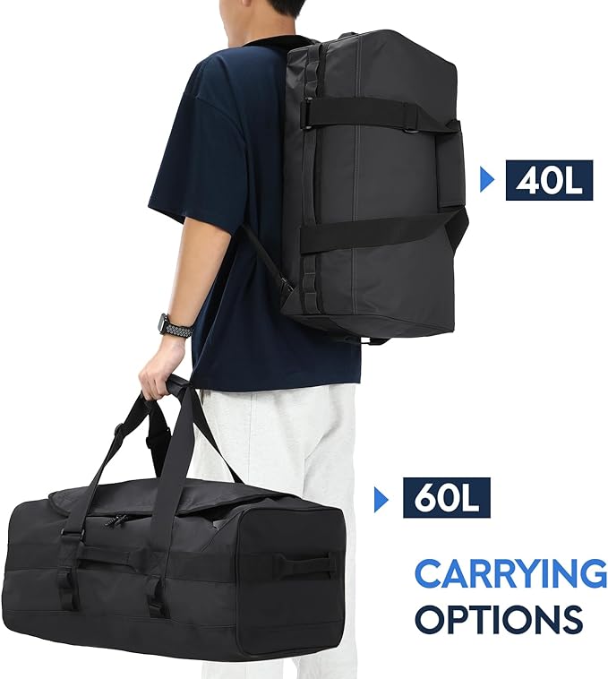 Haimont Gym Duffel Backpack Bag for Men Large Sports Duffle Bags with Backpack Straps for Hiking Travel Weekender Workout, 40L, Black