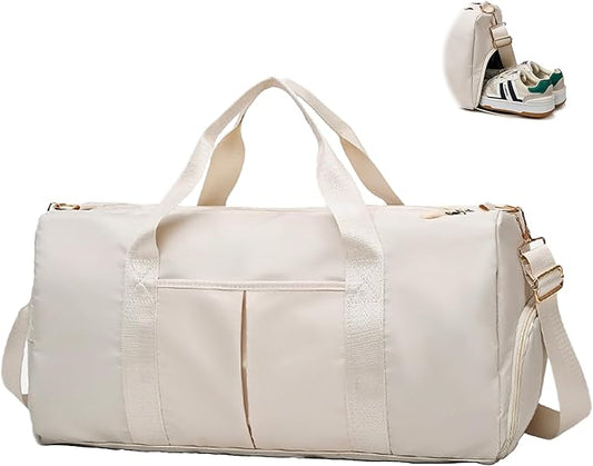 Women Gym Bag with Separation for Wet and Dry, Shoe Storage, Waterproof Travel Duffle Bag for Gym, Swimming, Yoga, Sports (Beige)