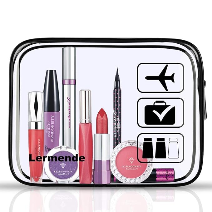 Lermende 2pcs Clear Toiletry Bag TSA Approved Travel Bag,Carry On for Travel,Airport Airline Accessories Compliant Bag,Quart Sized Makeup Cosmetic bag Women Men (Black, 5 Pack)