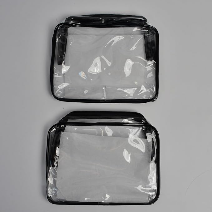 Lermende 2pcs Clear Toiletry Bag TSA Approved Travel Bag,Carry On for Travel,Airport Airline Accessories Compliant Bag,Quart Sized Makeup Cosmetic bag Women Men (Transparent Black, 2 Pack)