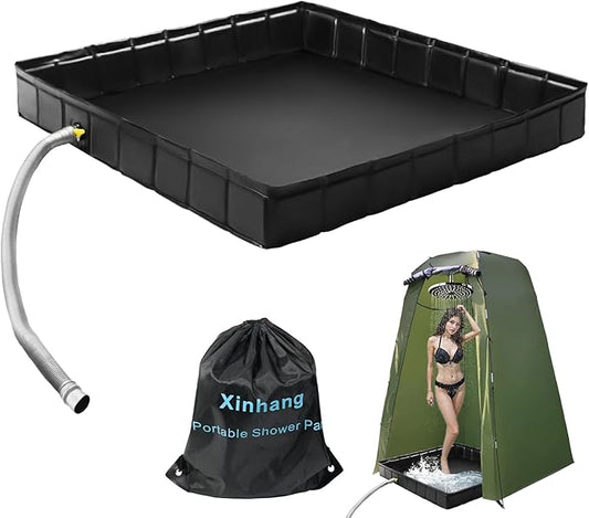 Foldable Camping Shower Base 41"x41"x5" with Drain Pipe, Indoor/Outdoor Portable Shower Pan for Camping Tents, RVs, and More, Includes Storage Bag