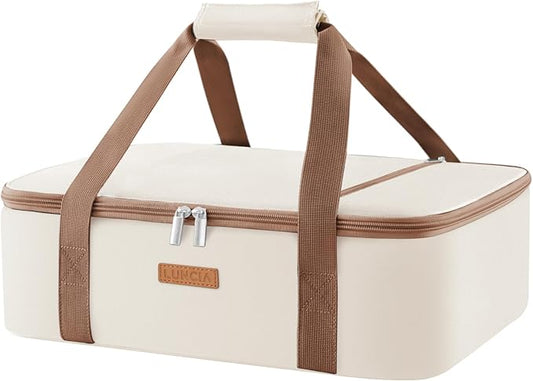 Insulated Casserole Carrier for Hot or Cold Food, Lasagna Lugger Tote for Potluck Parties/Picnic/Cookouts, Fits 9"×13" Baking Dish, Cream
