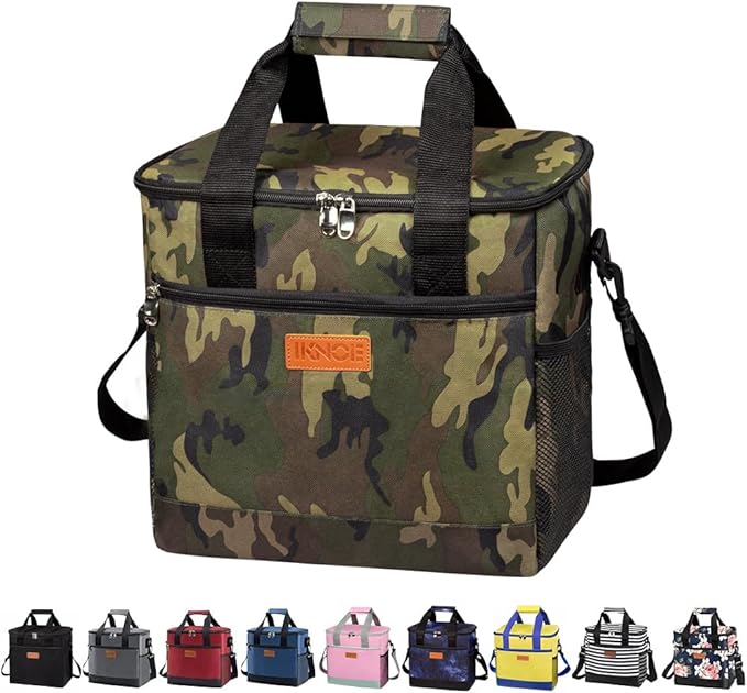 iknoe Large Cooler Bag Collapsible, 15L Insulated Bags, Leakproof Lunch Cooler Tote with Multi-Pockets for Adult, Insulated Lunch Box for Beach, Picnic,Work, Camo 24-Can