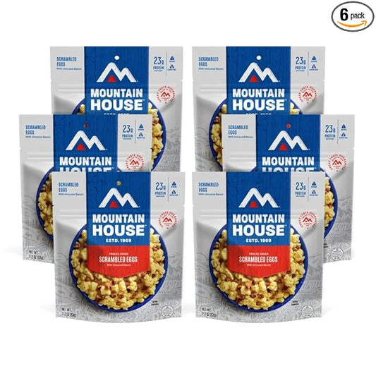 Mountain House Scrambled Eggs with Uncured Bacon Freeze Dried Backpacking & Camping Food 6-Pack Gluten-Free