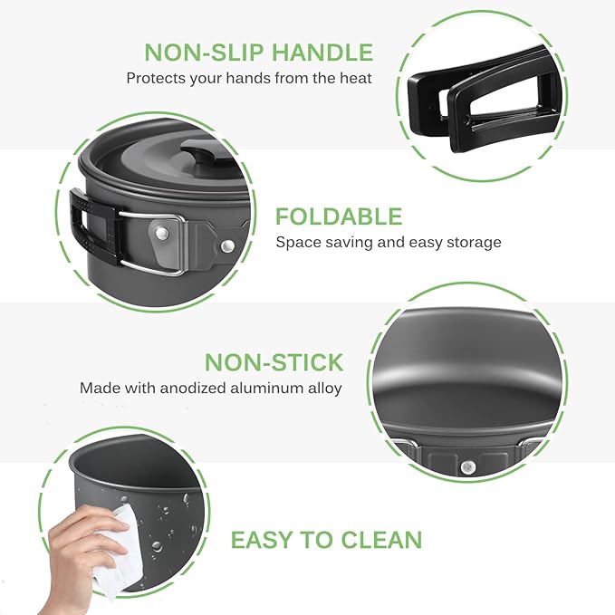 TOMSHOO Camping Cookware Mess Kit, Lightweight Camping Cooking Set Alumina Backpacking Camping Pots Pans Kettle Set for Outdoor Backpacking Hiking Picnic Included Carry Bag